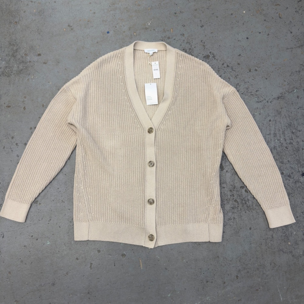 Haven Well Within Organic Cotton Shaker Stitch Cardigan Sweater Beige L NEW